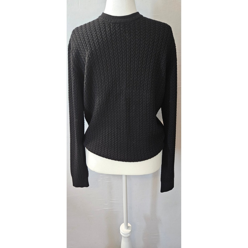 Bobby Jones Mens Black 100% Merino Wool Cable Knit Crewneck Sweater Large